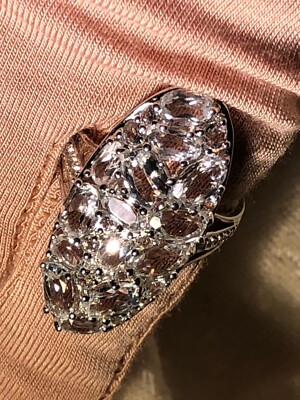 AFFINITY GEMS WHITE TOPAZ CLUSTER RING, SS AND 14K CLAD, SZ 7, 8 (M4045-23)