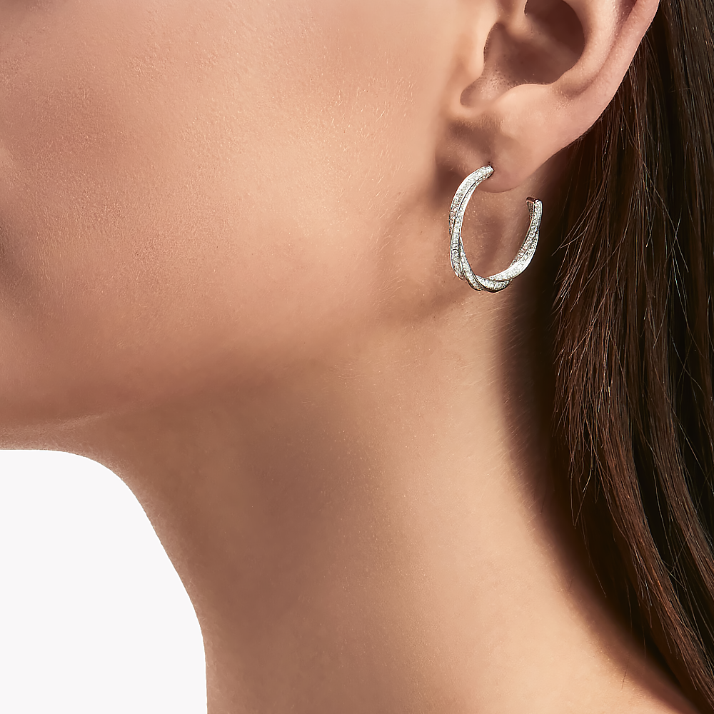 14k White Gold Diamond Round Cut Earrings Hoops Womens 2 Carat Lab Created