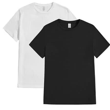 Men's Cotton Plain Crew Neck Short Sleeves Heavy Casual T-Shirt Black New M-XL