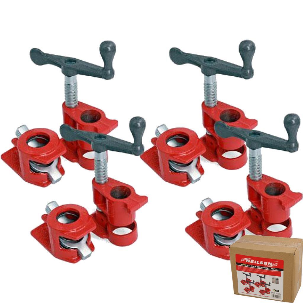 Neilsen 4pc Professional Wood Gluing Pipe Clamp Woodworking Cast Iron 3/4"" Set