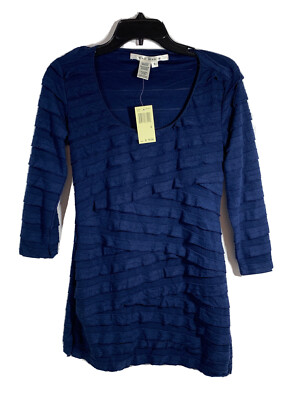 Max Studio Purple Blue Dress Size Small Ruffled Top 3/4 Sleeve - $78 New w/ Tags
