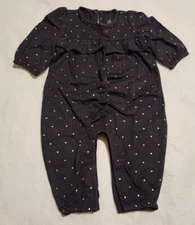 NWT Baby Gap Girls Black Gold Dot Ruffle Long Sleeve Romper One Piece