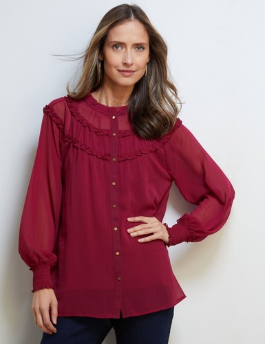 NONI B - Womens Tops - Gather Frill Neck Shirt - Picture 1 of 35