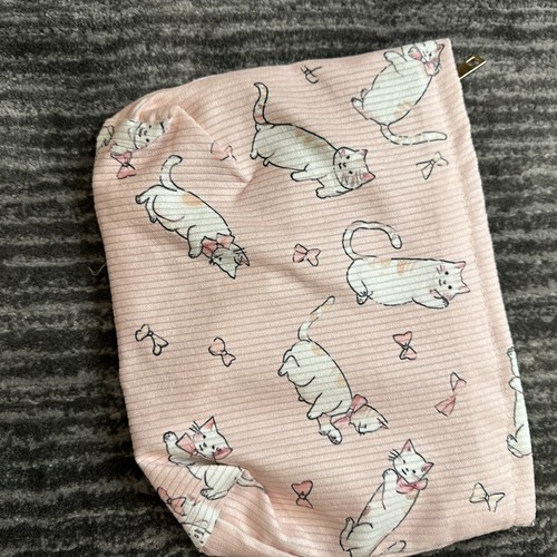Pink Cat Zip Bag Cosmetic Case Kitty Corduroy Pouch Bow Cute Cat Lady Gift New - Picture 2 of 6
