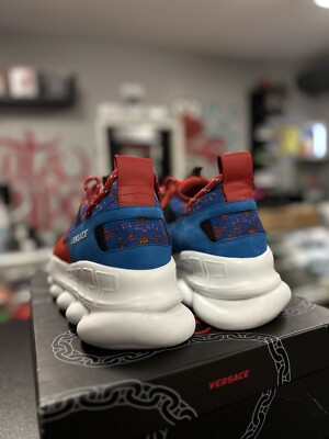 Versace $1075 Red Blue Barocco Chain Reaction Sneakers Size  display picture 3
