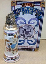NORMAN ROCKWELL TRIPLE SELP PORTRAIT GM6 BUDWEISER LIDDED STEIN MUG 1993 BY GERZ