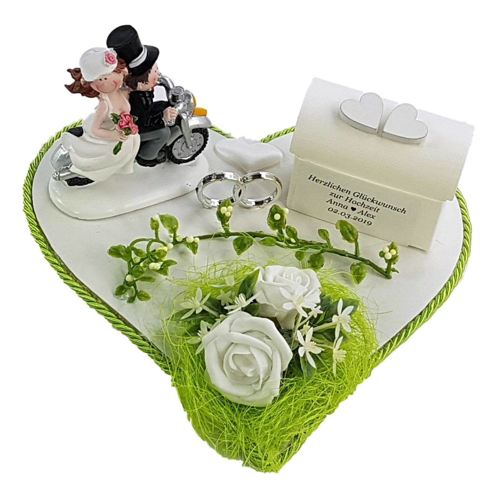 Geldgeschenk zur Hochzeit grün Roller Herz personalisiert Geld verschenken