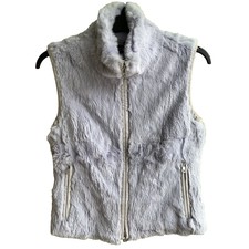 Marc Cain Gilet Fur Uk 12 Sz N3 Rabbit Leather Jacket Lilac Purple Cream Zip Up