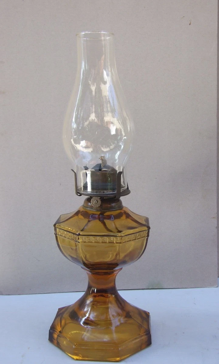 Vintage Australian 1930 s Art Deco Amber Depression Glass Oil Kerosine Lamp