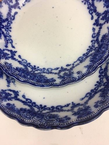 W Adams Crown Semi-Porcelain Scalloped Beaded Bowls 7 3/4” Transfer Wear C 1850s - Picture 11 of 11