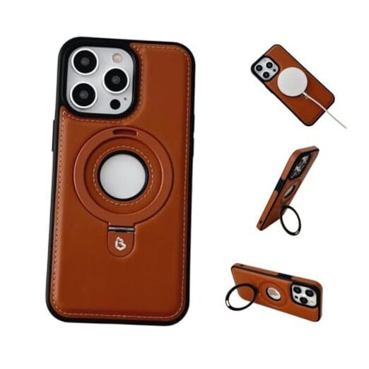 Leather Material with Metal Magnetic Folding Stand,Luxury iPhone12promax Brown