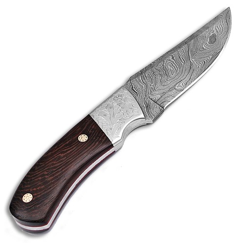WHITE DEER Damascus Steel Knife with Cocobolo Wood Handle - Picture 2 of 4