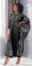 OSFM Ashro Amahle Ethnic Satin Elegance Caftan W/ Rope Necklace Black Multi Set
