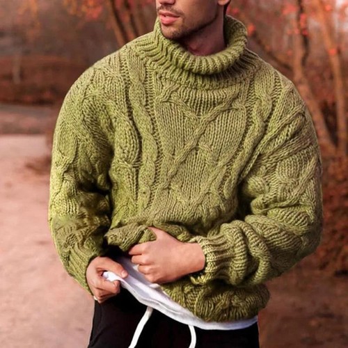 Men's Sweater High Collar Loose Turtle Neck Autumn Winter Warm Thick Twisted - Picture 20 of 28