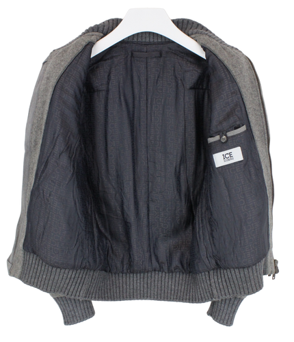 ICEBERG Jacket Men's (IT) 50 Full Zip Bomber Wool Blend Melange Grey - Picture 4 of 10