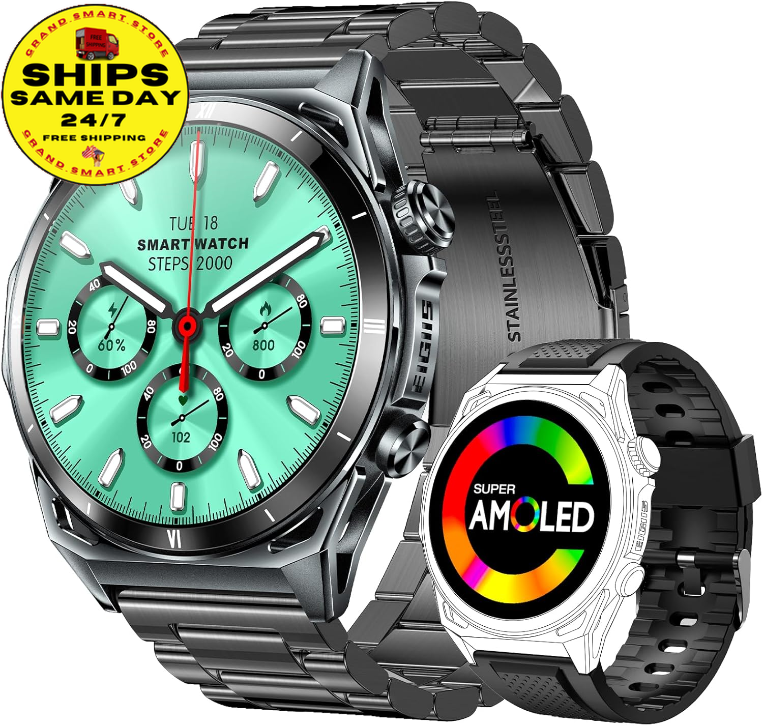 KE6 Smart Watch for Men with Call 1.43'' AMOLED Fitness Watch 178+ Sports Modes