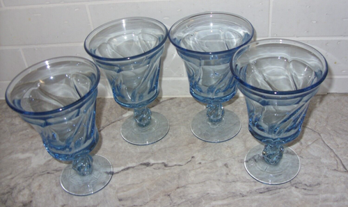 Fostoria Jamestown Blue Swirl Glass Water Goblets 5 7/8" Tall - Set Of 4 NICE - Picture 3 of 7