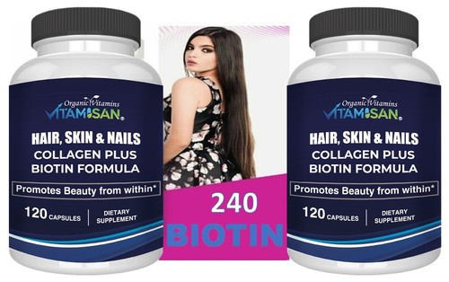 2 Hair, Skin & Nails for Women, Biotin, COLLAGEN 240 CAPSULES HIGH POTENCY - Picture 3 of 4