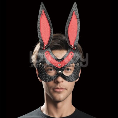 Reign Faux Leather Mystery Bunny Mask Black/Red