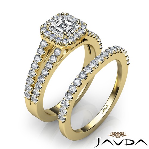 2.45ctw Halo Split Shank Bridal Set Asscher Diamond Engagement Ring GIA H-VVS1 - Picture 11 of 12