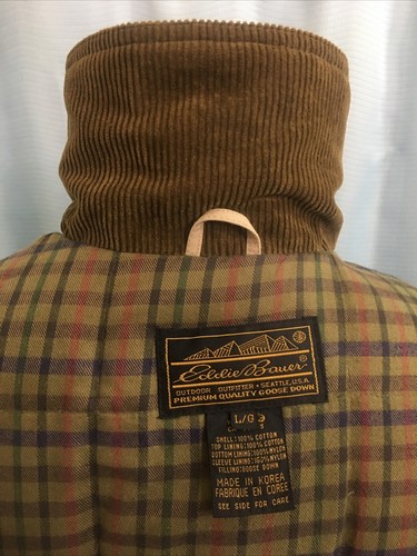 L Vintage EDDIE BAUER Khaki Corduroy GOOSE DOWN CAR COAT Fits A Fit 40 Regular - Picture 12 of 12