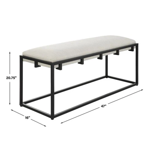 Uttermost Paradox Iron Metal and Fabric Bench in White/Matte Black - Picture 7 of 7