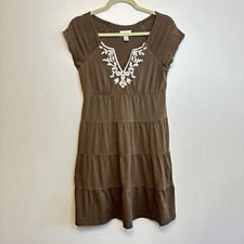 Ann Taylor Loft Light Brown XS Tiered Cap Sleeve Dress Boho Bohemian