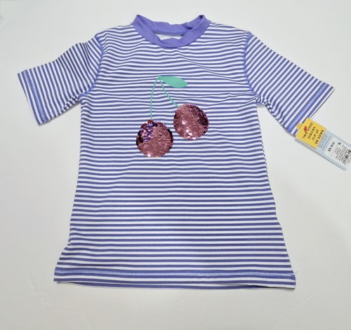 Cat & Jack Girls' XS 4/5 Flippy Cherry Sequin Short Sleeve Rash Guard Swim Shirt - Picture 2 of 4