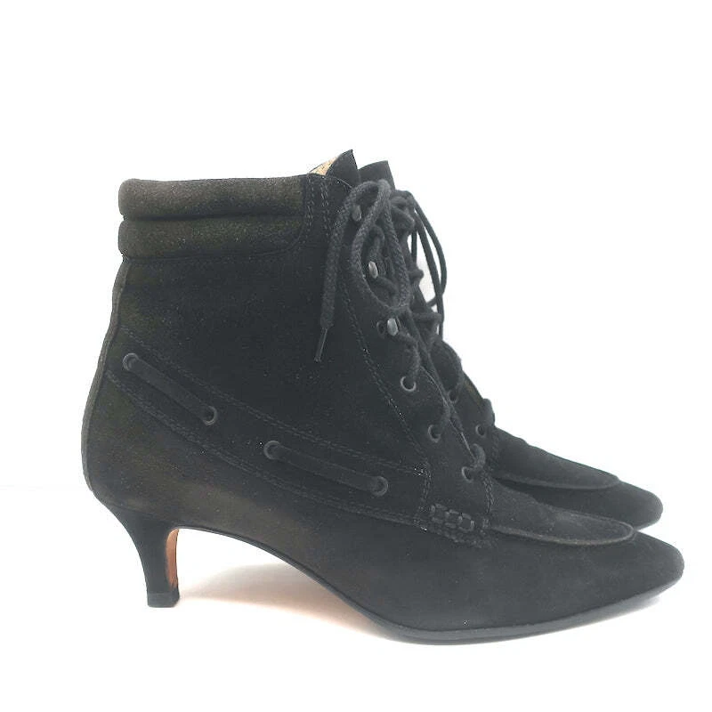 Manolo Blahnik Lace-Up Ankle Boots Black Suede Size 38.5 Pointed Toe Kitten Heel - Image 2 of 4