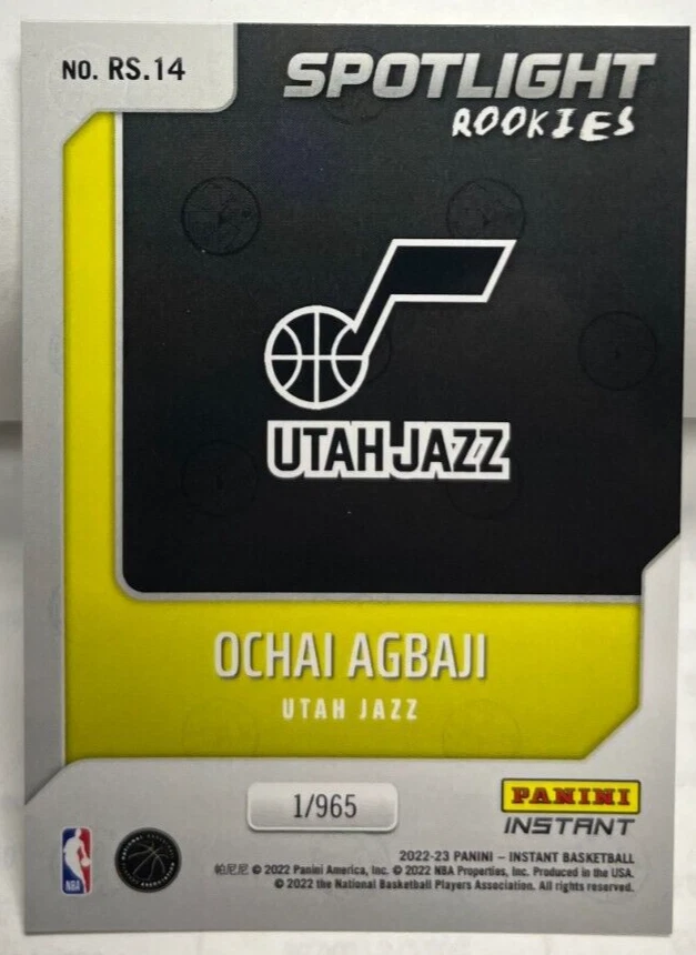 Ochai Agbaji 2022-23 Panini Instant Spotlight Rookies RC #RS.14 - JAZZ SP /965 - Image 2 of 2