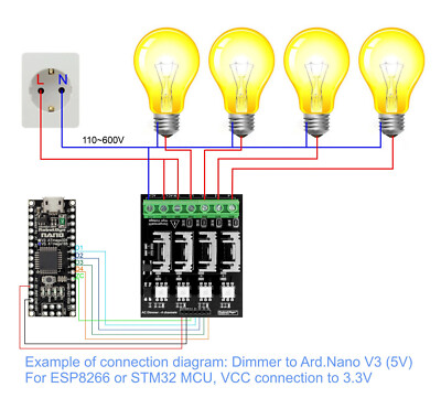 AC Licht Dimmer Modul, 4 Kanal, 3,3 V/5V logic, AC 50/60hz, 110V ~ 400V, je 10A
