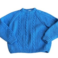 Vintage Handmade 4T girls cable knit sweater pullover blue