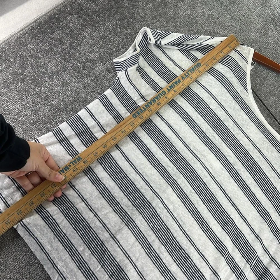 Camisa Christian Siriano Manga Corta Rayas Mujer Talla L 100 Lino Negro Blanco Foto 2 de 4