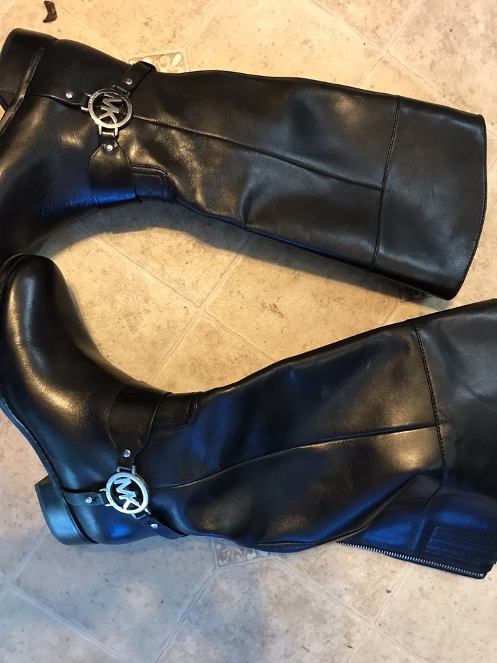 Кожаные сапоги для верховой езды MICHAEL Michael Kors Fulton высотой до колена 6,5 черные - Изображение 2 из 4