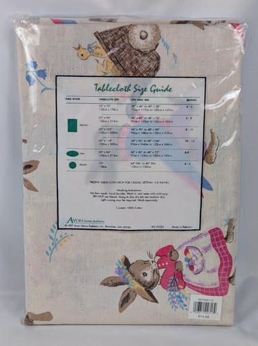 Vintage Tablecloth COUNTRY BUNNIKINS Osnaburg Fabric 70" Round Avon Home - Picture 2 of 3