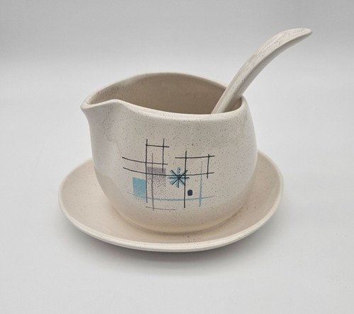 Plato de salsa Franciscano Oasis de colección plato adjunto y cucharón retro atómico MCM - Imagen 1 de 12