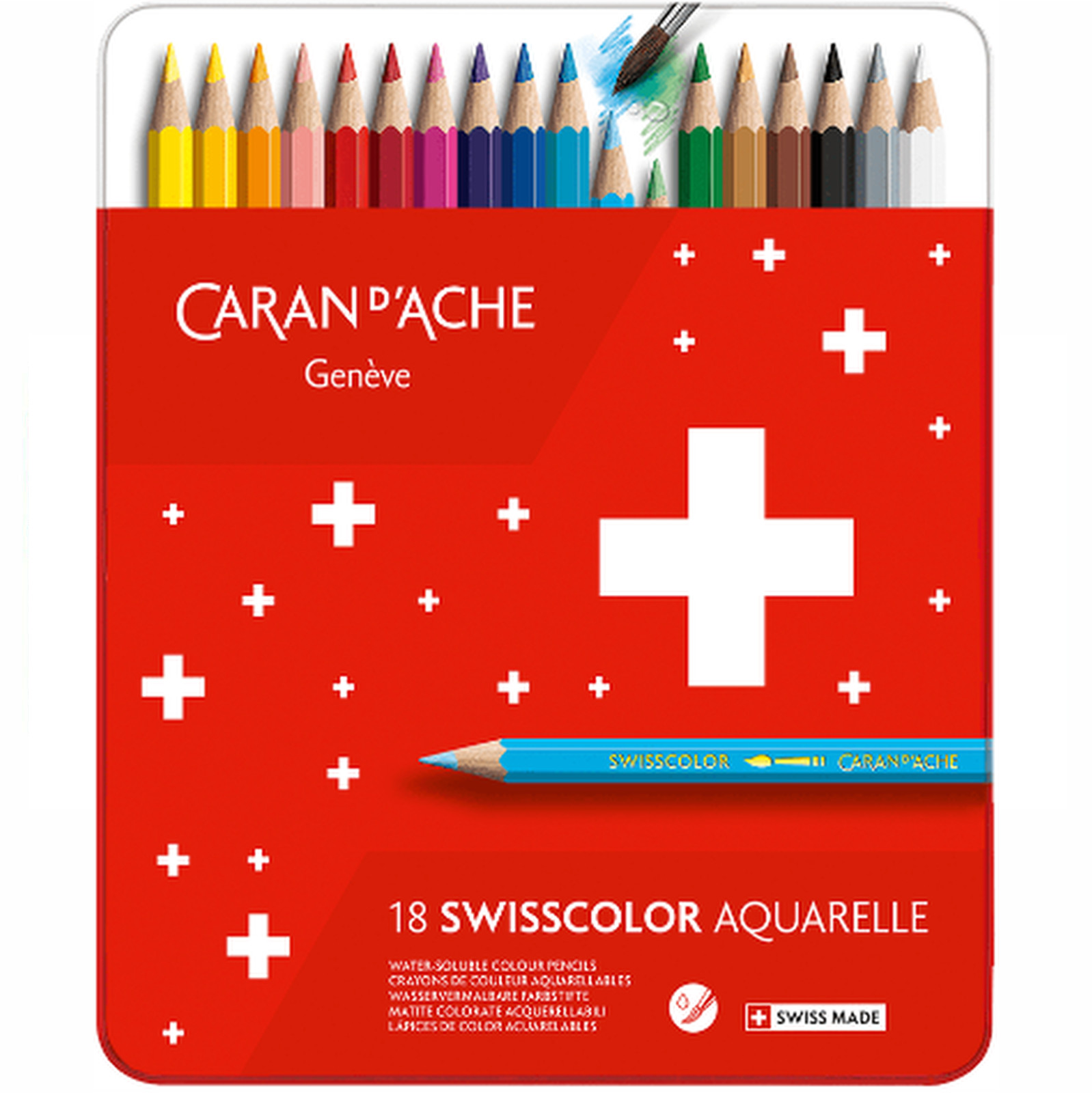 Caran d'Ache Swisscolor Water Soluble Colour Pencils Tins of 18 Assorted Colours