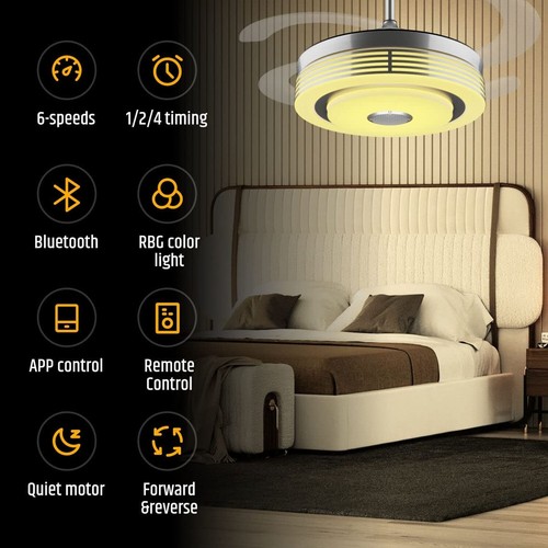 42 Inch Modern Retractable Ceiling Fan with Lights and Smart Remote,LED Fande... - Picture 6 of 9