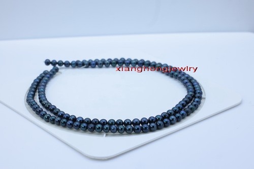 LONG AAAAA 35"6-7mm Natural REAL ROUND TAHITIAN black pearl necklace 14K gold - Picture 1 of 5