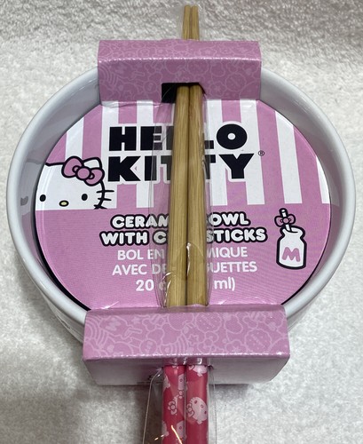 Cuenco de fideos de cerámica con palillos Hello Kitty de Sanrio 20 oz nuevo - Imagen 2 de 4