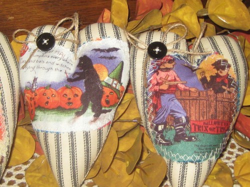 Halloween Deko 5 applizierte Herzen Ornamente Schale Füller Handarbeit Vintage Look - Bild 2 von 4
