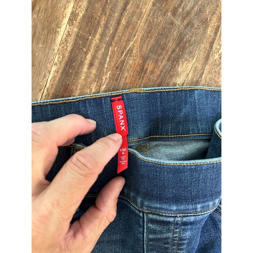 Spanx Women's Blue Cotton Blended Pull On Straight Leg Denim Jeans Size Large - Picture 4 of 10