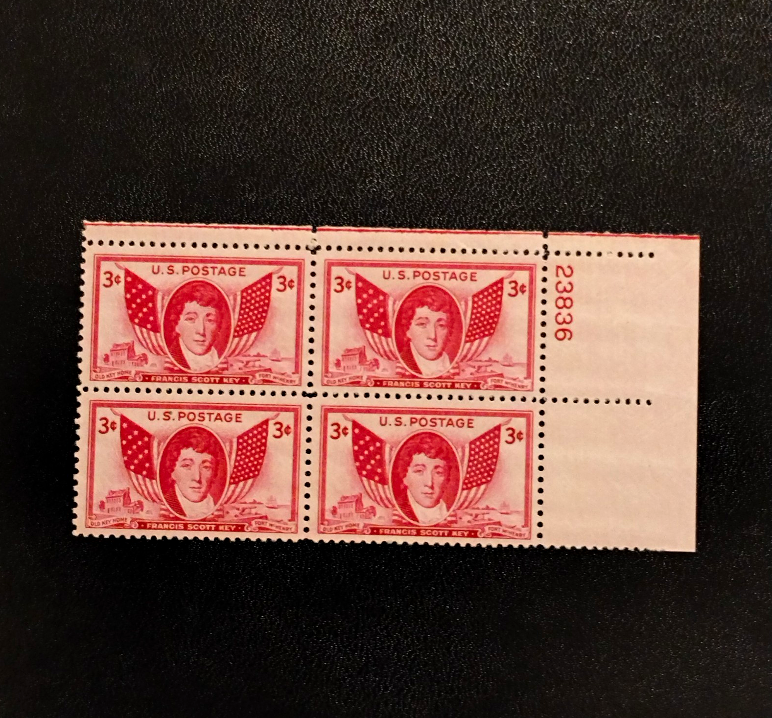 United States Francis Scott Key 3¢ Red Plate Block of 4 MNH 1948 Ungraded