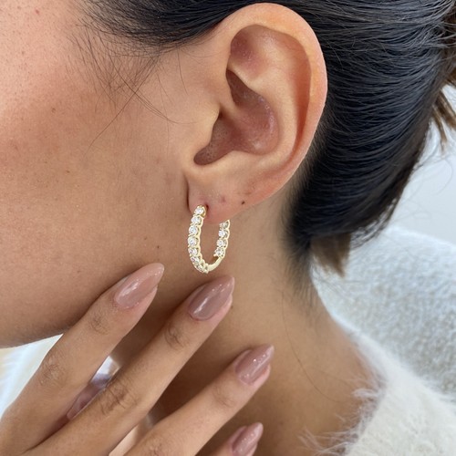 Diamond Hoop Earrings Round 2.33 Ct E-F VS1 Lab Created 14k Yellow Gold - Picture 5 of 5