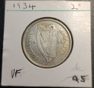 1934 Irish Silver Florin coin 150k minted only Rarest Date KM# 7 X11