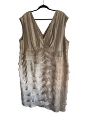 Dressbarn Woman Collection Dress Womens 20W Beige Metallic Tiered Ruffle V Neck