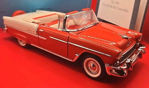 Franklin Mint 1955 Chevy Bel Air Convertible Red Diecast 1:24 NWT New & Case - Picture 6 of 11