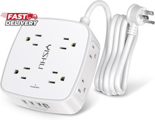 6 Ft Surge Protector Power Strip - 8 Widely Outlets with 4 USB Ports, 3 Side Out