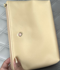 Bvlgari Beige Faux Leather Makeup Bag Pink Interior Zipper Pockets