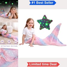 Kids Mermaid Tail Blanket Glow in The Dark Fleece 17x39 Inch Girls Rainbow